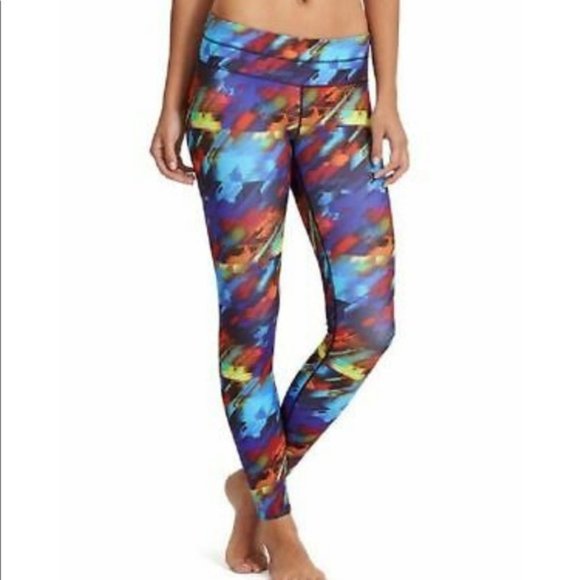 Athleta Colorburst Sonar Tight Leggings S Blue Red Orange Yellow Purple - Picture 1 of 11